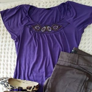 East 5th flutter sleeve top w/ bead embellishment
